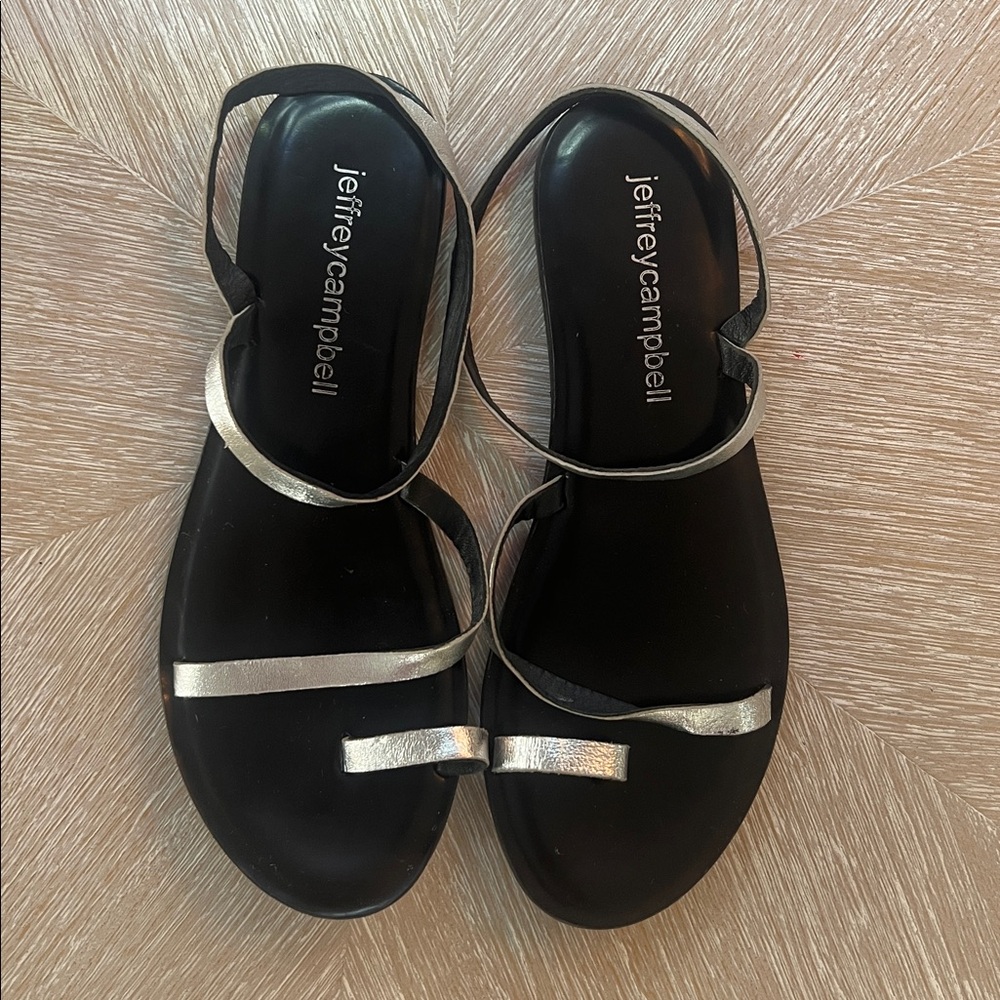 Jeffrey Campbell Black and Silver Strap Sandals